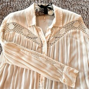 Free People Flowy Crochet Trim Blouse